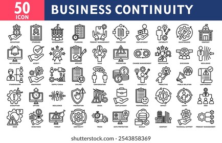 Colección de conjunto de iconos de continuidad del negocio. Vector de línea simple