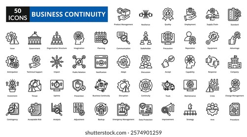 Business continuity linear icon collection set