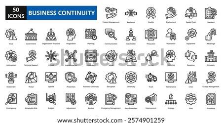 Business continuity linear icon collection set