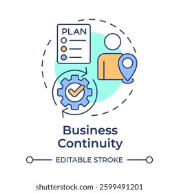 Business continuity multi color concept icon. Critical operations. Benefit of travel risk management. Round shape line illustration. Abstract idea. Graphic design. Easy to use in promotional material