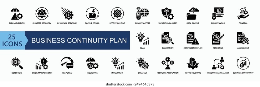 Business Continuity Plan Icon Collection Set. Simple Line Vector.