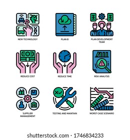 Conjunto de iconos del plan de continuidad del negocio