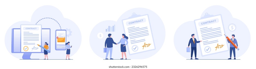 business contract concept, agreement illustration, teamwork and collaaboration, partnership, business startup strategy, flat vector illustration banner for website