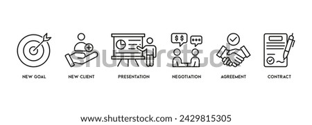 Business contract concept icons banner web icon vector illustration with of new goal, new client, presentation, negotiation, agreement, contract