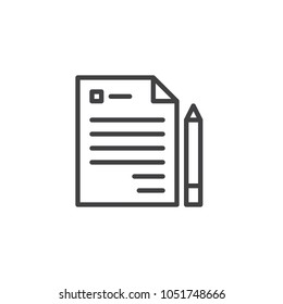 Business Contract document outline icon. linear style sign for mobile concept and web design. Paper and pen simple line vector icon. Symbol, logo illustration. Pixel perfect vector graphics