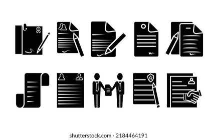 Business contract fill  icon set. Handshake, partners, document. Business concept. Vector illustration can be used for topics like business, partnership.