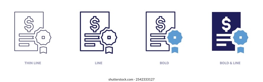 Icono de contrato de negocios en 4 estilos diferentes. Línea delgada, línea, negrita y línea negrita. Estilo duotono. Trazo editable.