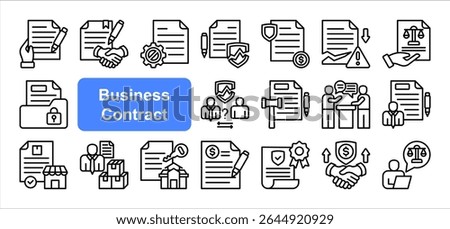 Business contract icon collection set, with contract, agreement, termination, breach, indemnity, legal document