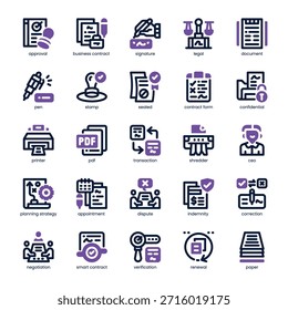Paquete de iconos de contrato de negocios para su Sitio web, móvil, presentación y diseño de logotipo. Diseño de doble tono de icono de contrato de negocios. Ilustración gráfica de Vector y trazo editable.