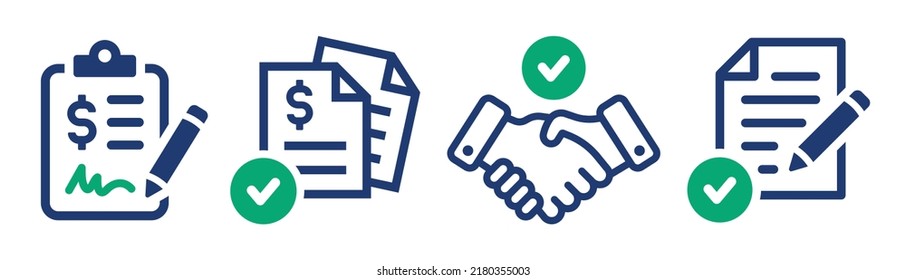 Business contract icon set. Business agreement handshake icon vector illustration.