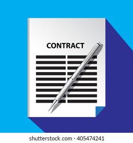 Business contract icon with silver ballpoint pen 