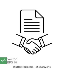 Business contract icon. Simple outline style. Handshake, partners, document, agreement, partnership, business concept. Thin line vector illustration isolated on white background. EPS 10.