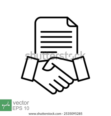 Business contract icon. Simple outline style. Handshake, partners, document, agreement, partnership, business concept. Thin line vector illustration isolated on white background. EPS 10.