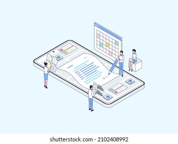 Business Contract Isometric Illustration Lineal Color. Suitable for Mobile App, Website, Banner, Diagrams, Infographics, and Other Graphic Assets.