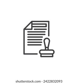 Symbol für Geschäftsverträge lineares Stilzeichen für mobiles Konzept und Webdesign. Dokument und Stempel Umrandung Vektorsymbol. Symbol, Logo-Abbildung. Vektorgrafik