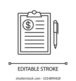 Business contract linear icon. Thin line illustration. Credit information. Loan. Contour symbol. Vector isolated outline drawing. Editable stroke