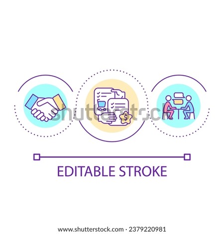 Business contract loop concept icon. Financial partnership. Profitable deal. Company agreement abstract idea thin line illustration. Isolated outline drawing. Editable stroke. Arial font used