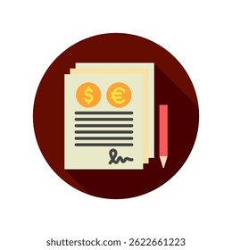 Business Contract mini illustration rounded flat color icon, use for trade wars, economy, business, finance, economic competition, UI, UX kit, app and web development, digital or print.