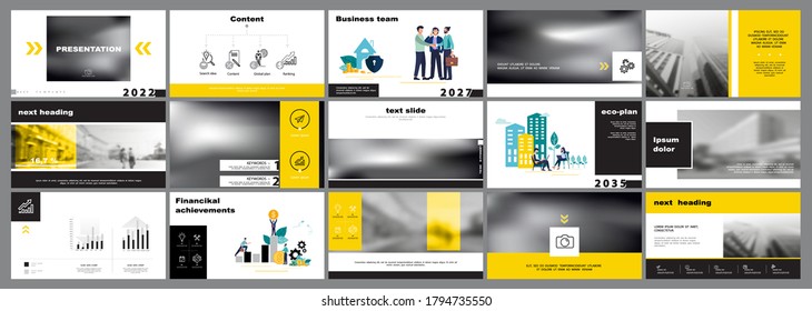 Business contract. Business presentation, infographic yellow elements design template, background. Buildings, people buying real estate. Teamwork of people in the city, businessman. Use in marketing