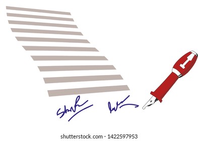 Business contract with signature. Flat vector icon