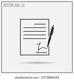 Contrato comercial con firma. Icono de vector plano