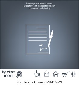 Business contract with signature. Flat vector icon