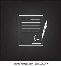 Business contract with signature. Flat vector icon
