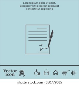 Business contract with signature. Flat vector icon