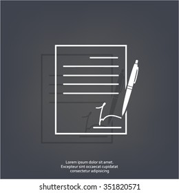 Business contract with signature. Flat vector icon