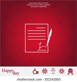 Business contract with signature. Flat vector icon