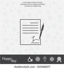 Business contract with signature. Flat vector icon