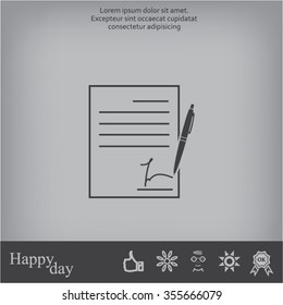 Business contract with signature. Flat vector icon