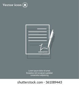 Business contract with signature. Flat vector icon