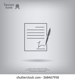Business contract with signature. Flat vector icon