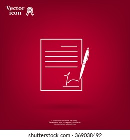 Business contract with signature. Flat vector icon