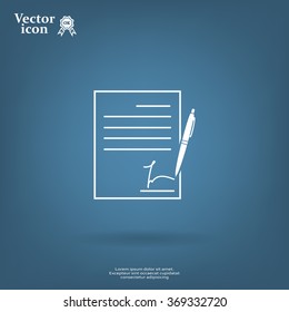 Business contract with signature. Flat vector icon