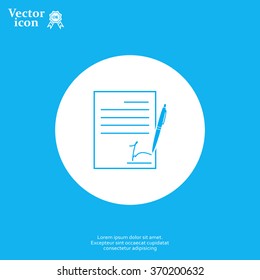 Business contract with signature. Flat vector icon