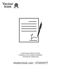 Business contract with signature. Flat vector icon