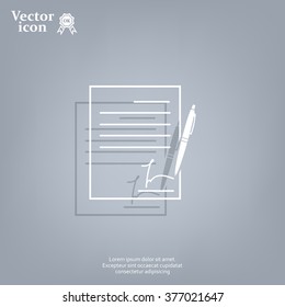 Business contract with signature. Flat vector icon