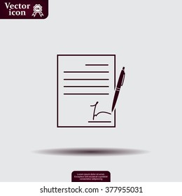 Business contract with signature. Flat vector icon
