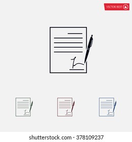 Business contract with signature. Flat vector icon