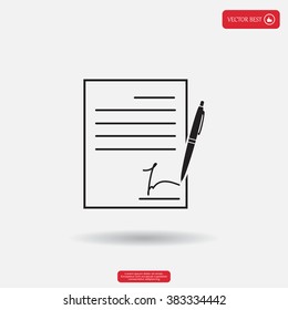 Business contract with signature. Flat vector icon