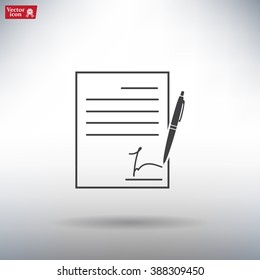 Business contract with signature. Flat vector icon