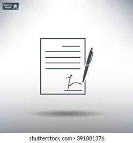 Business contract with signature. Flat vector icon