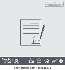 Business contract with signature. Flat vector icon