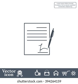 Business contract with signature. Flat vector icon