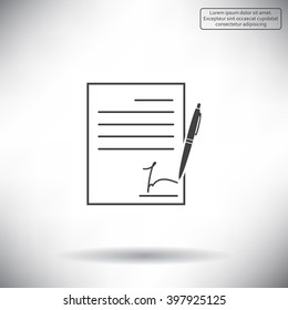 Business contract with signature. Flat vector icon