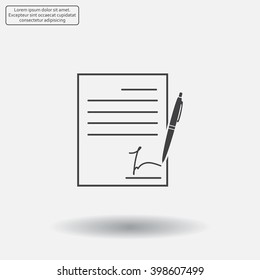 Business contract with signature. Flat vector icon
