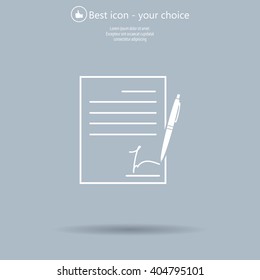 Business contract with signature. Flat vector icon