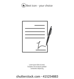 Business contract with signature. Flat vector icon